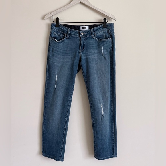 Paige Distressed Cropped Jeans Womens 25 Medium Blue Wash - Picture 2 of 9